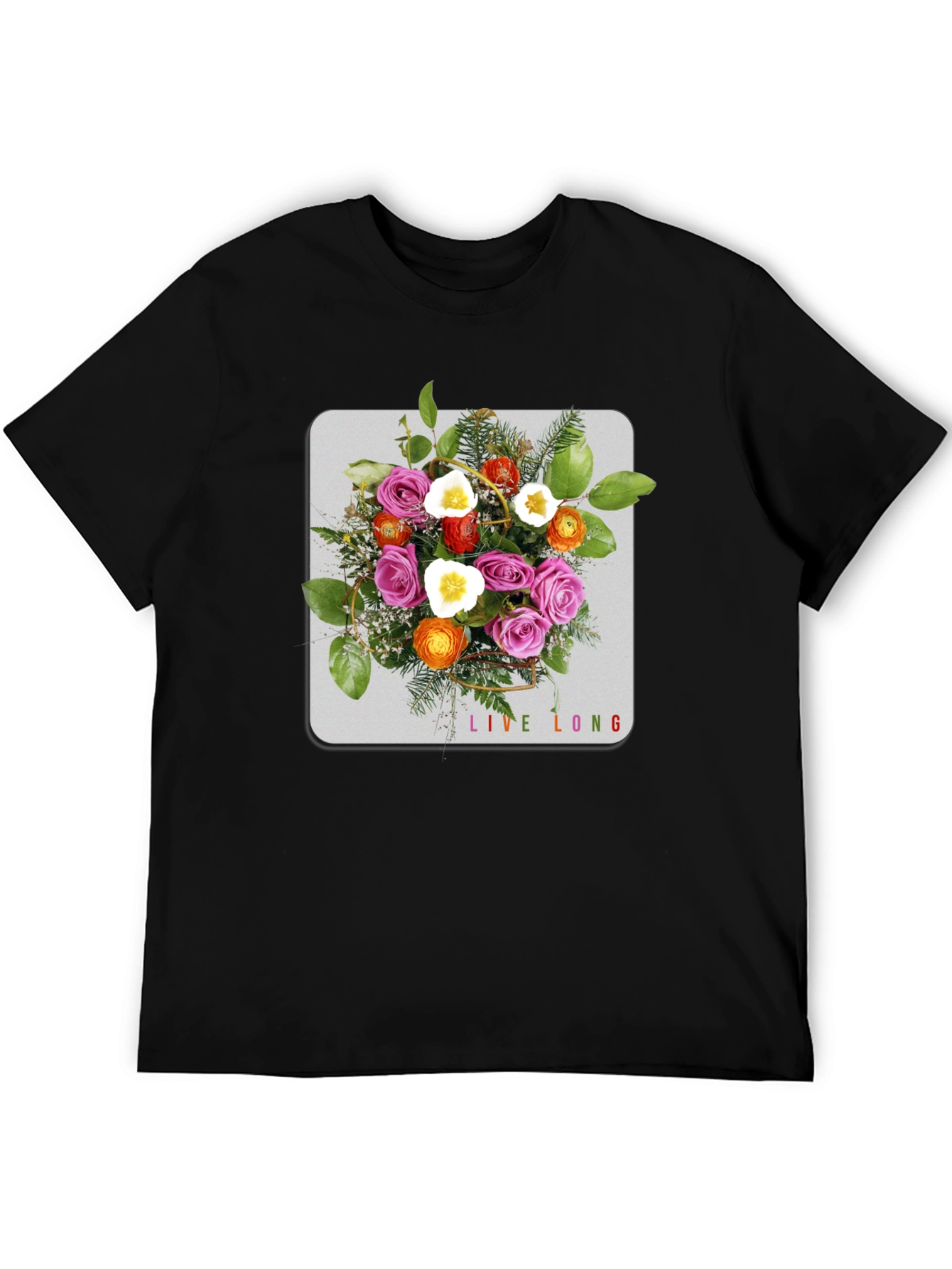 Floral Bouquet Graphic Black T-Shirt