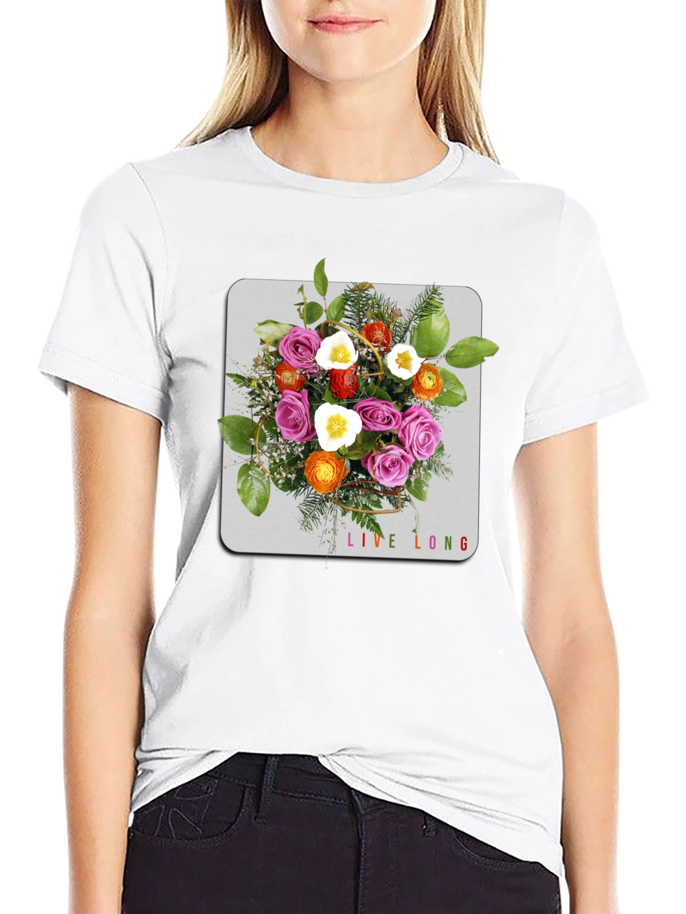 Floral Bouquet Graphic Black T-Shirt