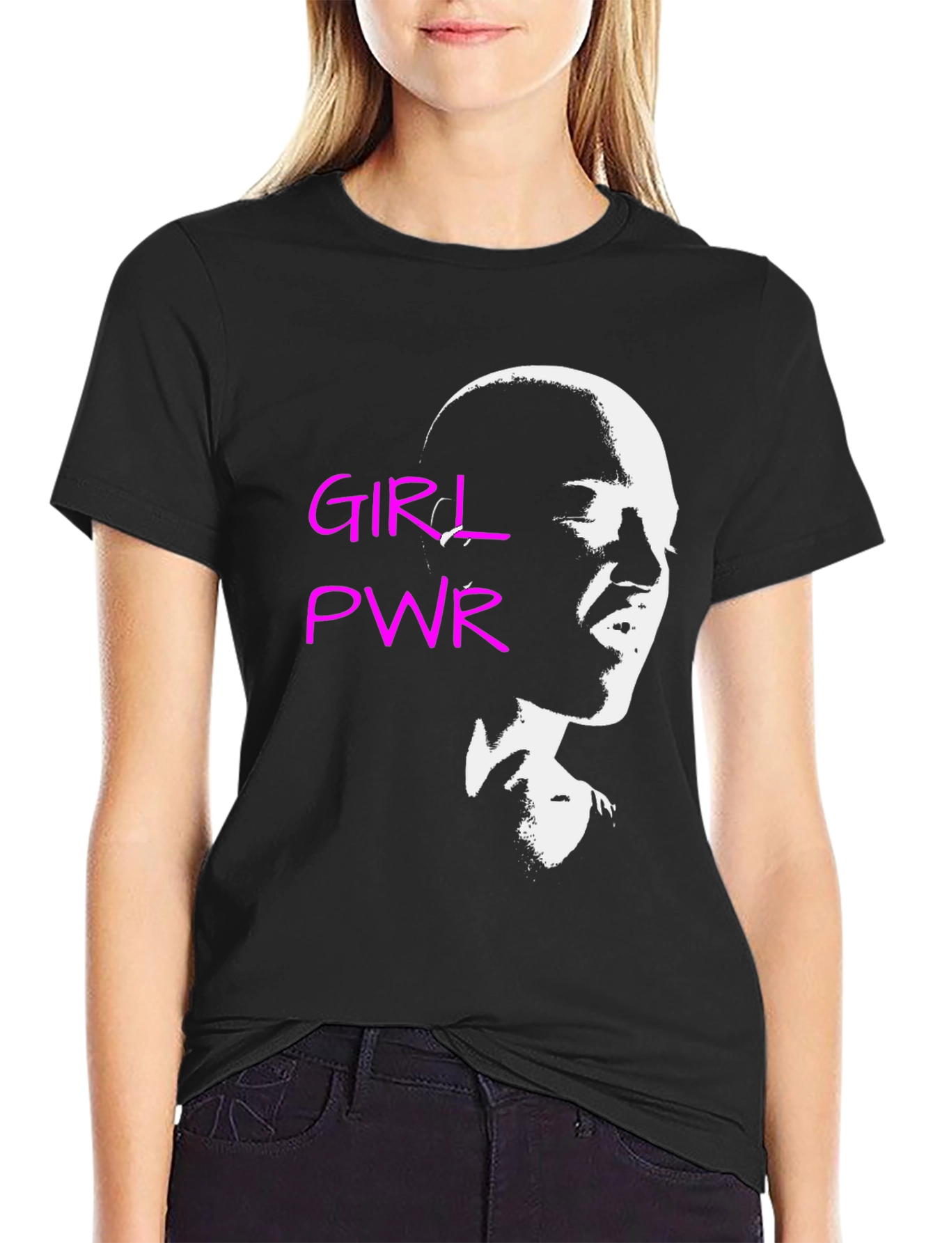 Girl Power Graphic Tee - Black Cotton T-Shirt