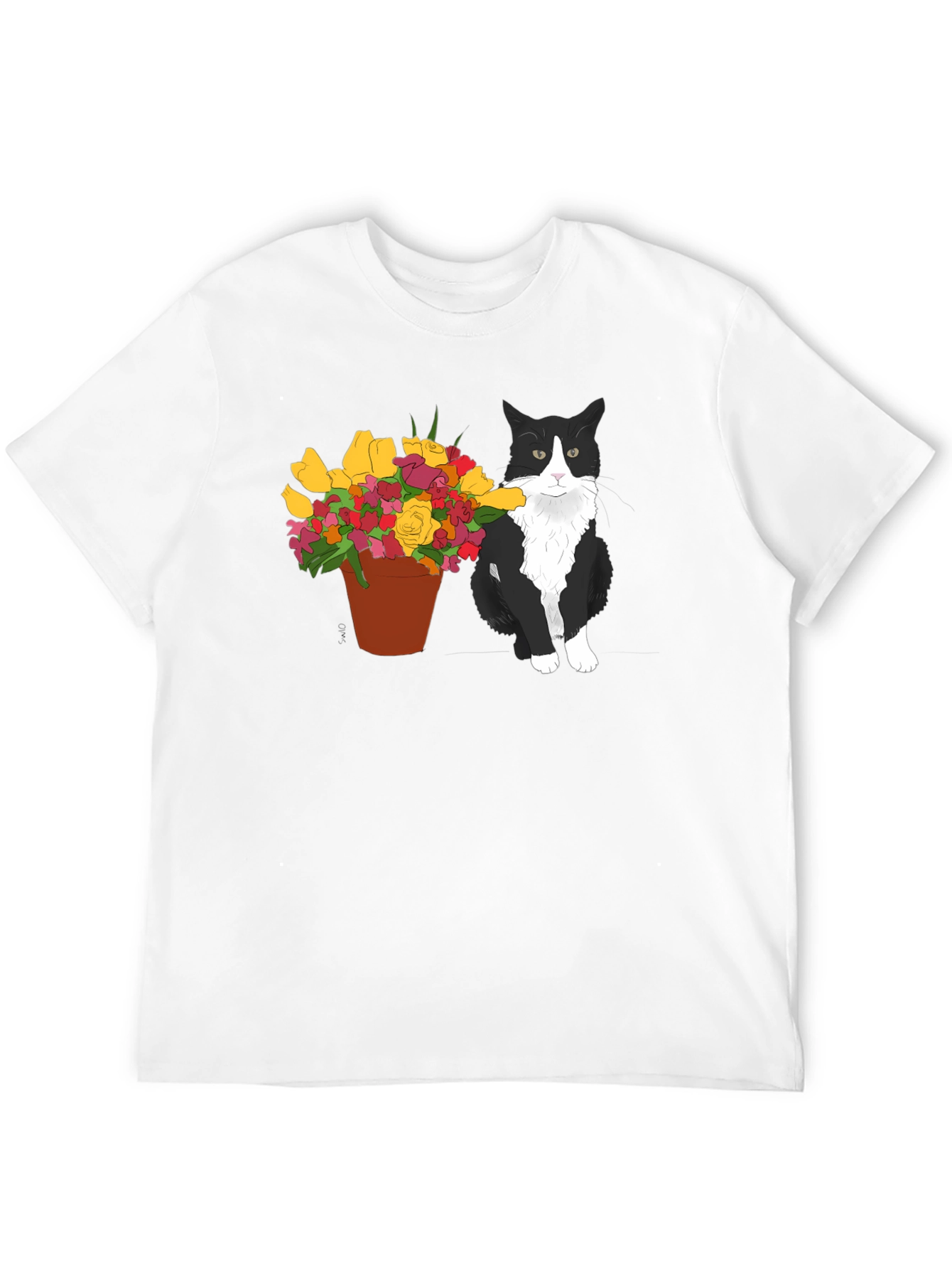 Cat with Flowers Graphic T-Shirt