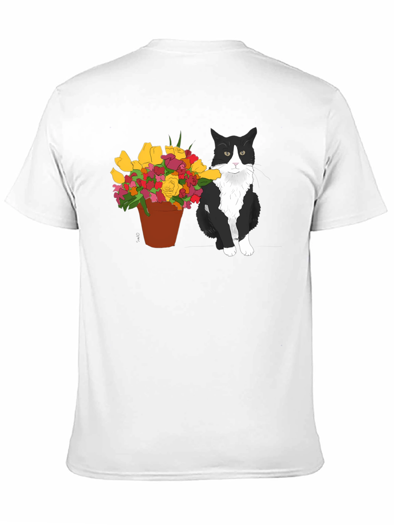 Cat with Flowers Graphic T-Shirt
