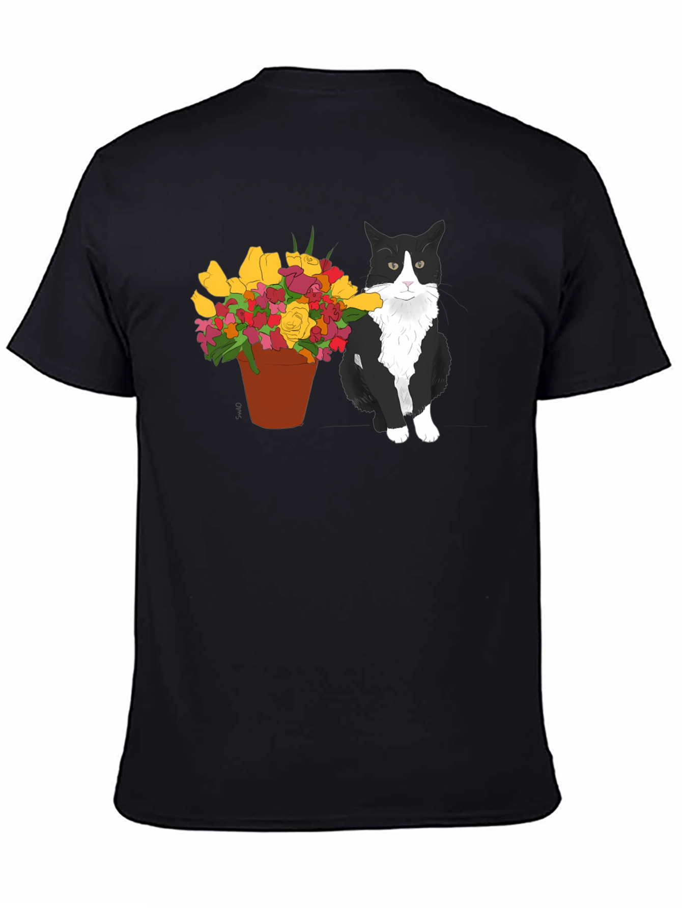 Cat with Flowers Graphic T-Shirt