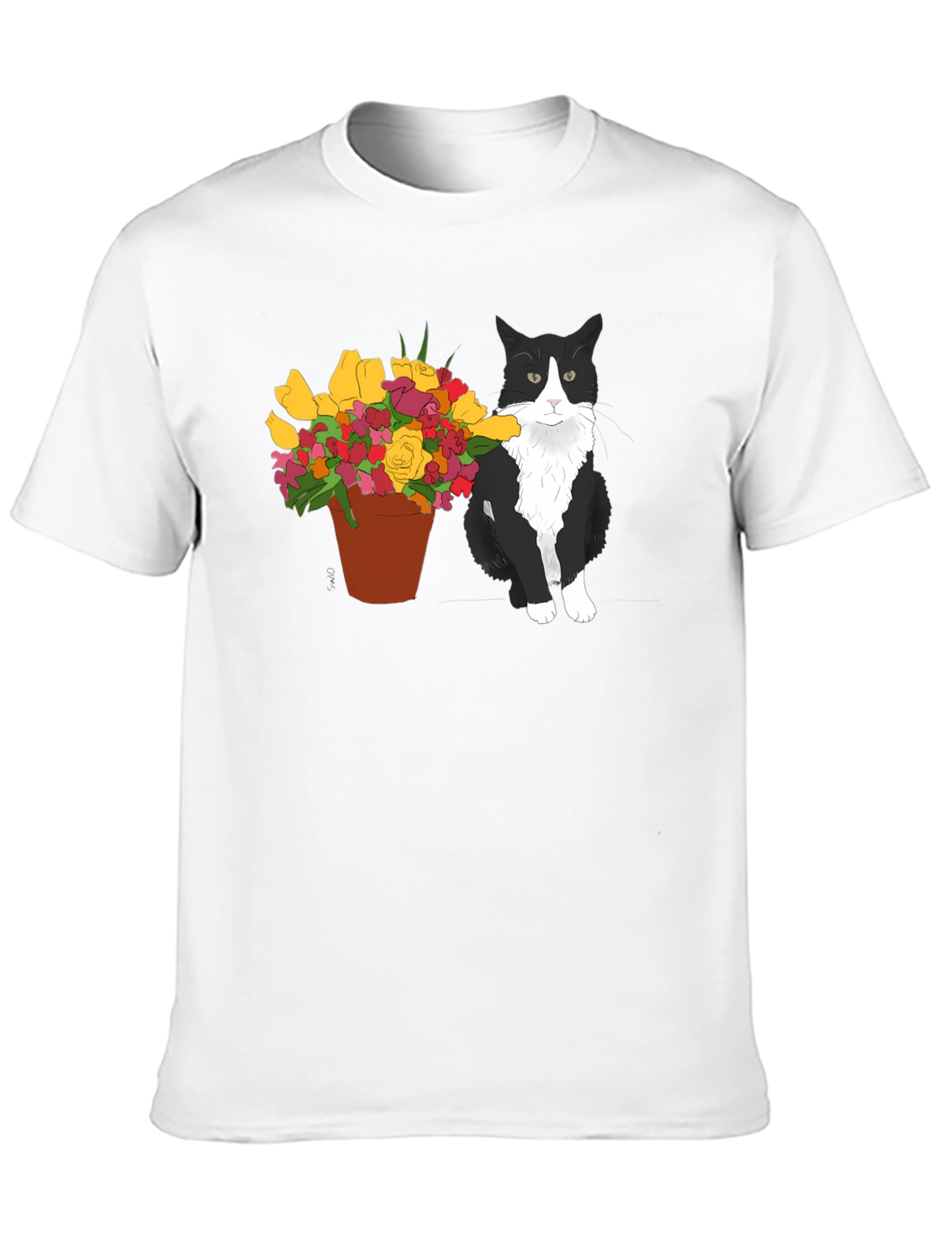 Cat with Flowers Graphic T-Shirt