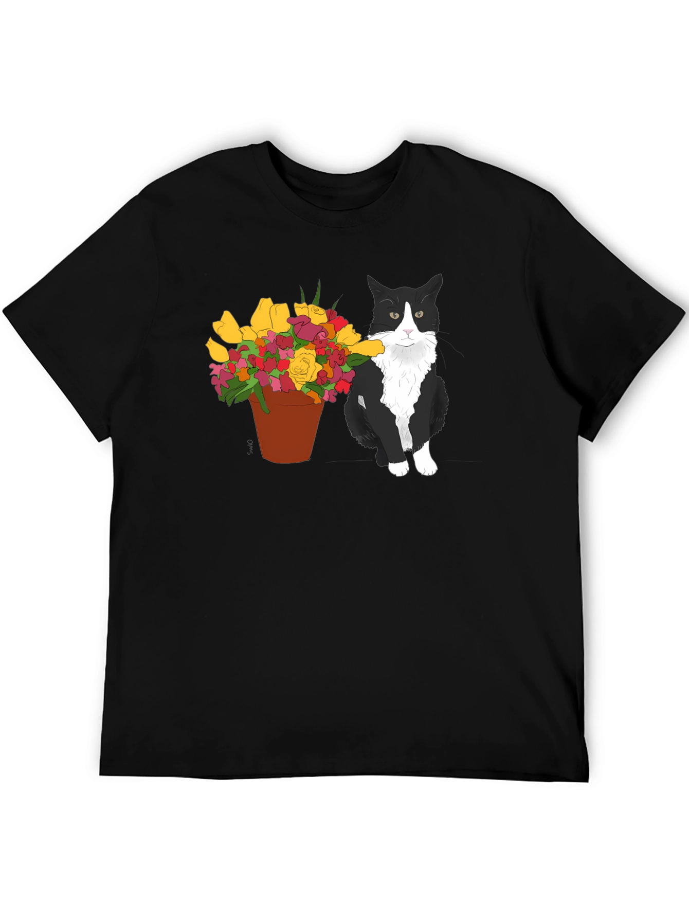 Cat with Flowers Graphic T-Shirt