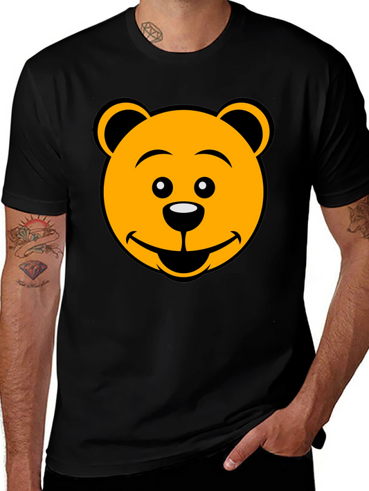Cartoon Bear Face Graphic Tee - Black T-Shirt