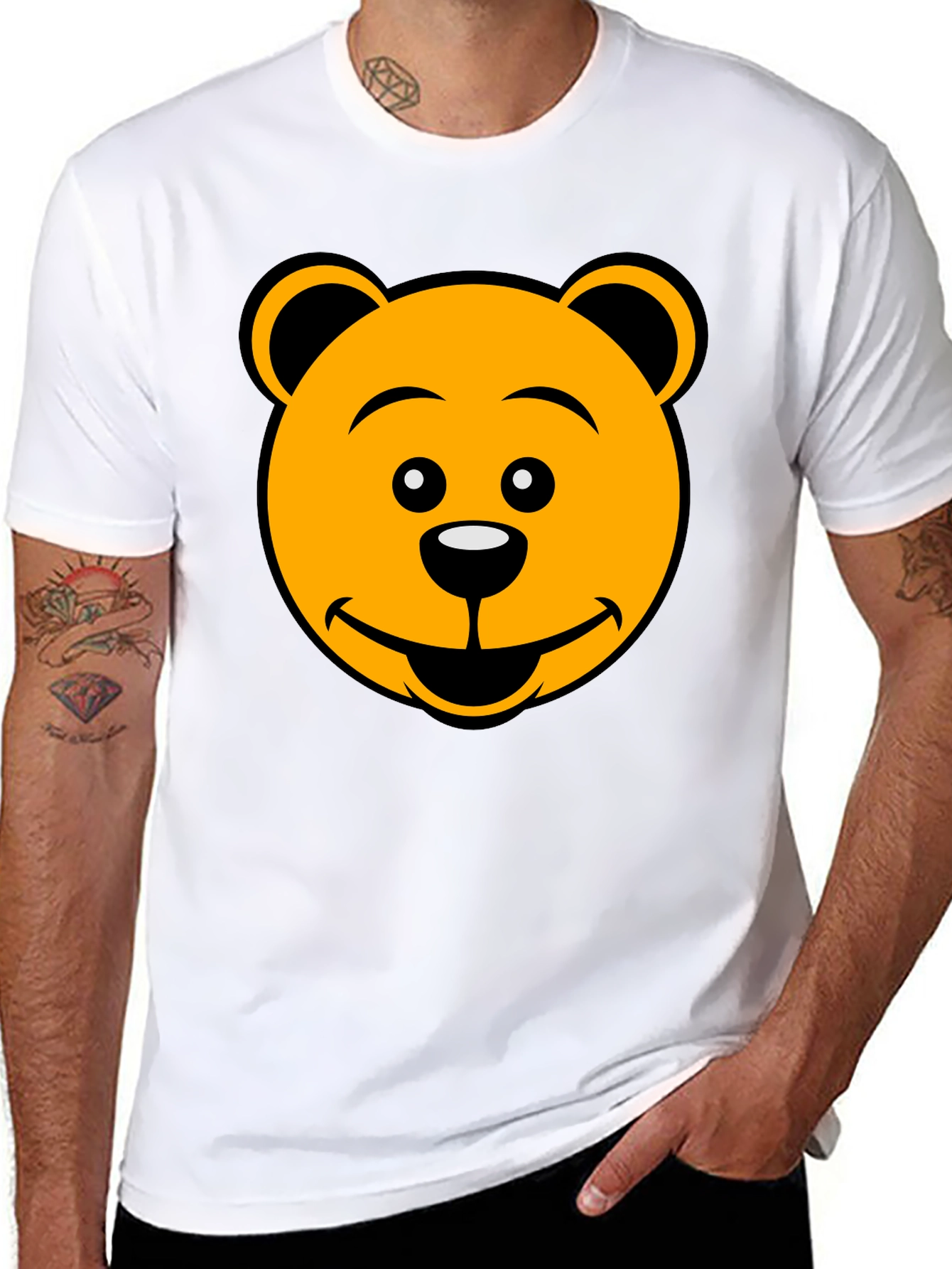 Cartoon Bear Face Graphic Tee - Black T-Shirt