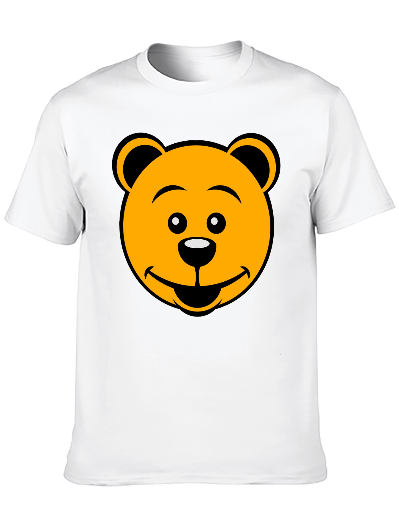 Cartoon Bear Face Graphic Tee - Black T-Shirt