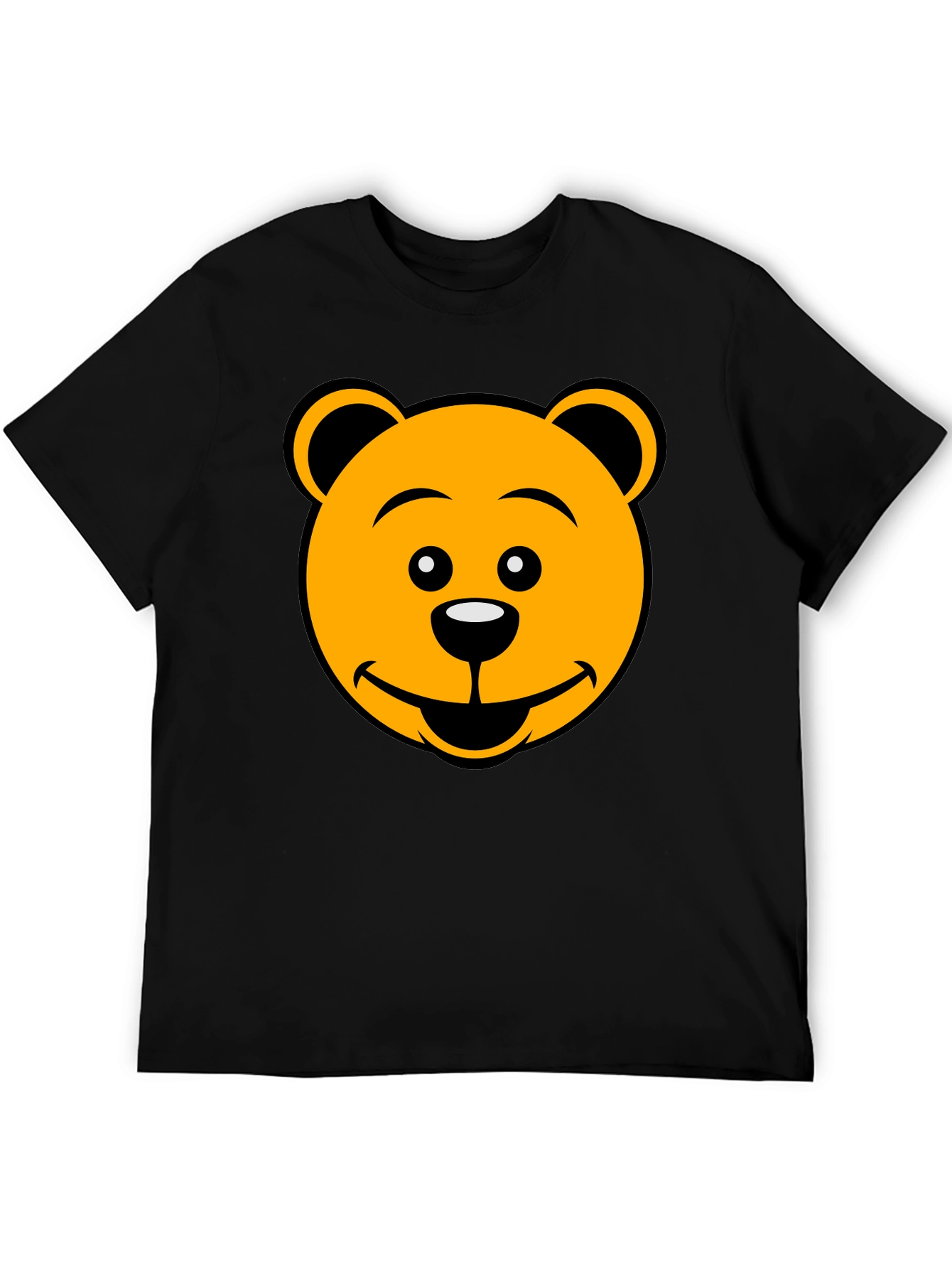 Cartoon Bear Face Graphic Tee - Black T-Shirt