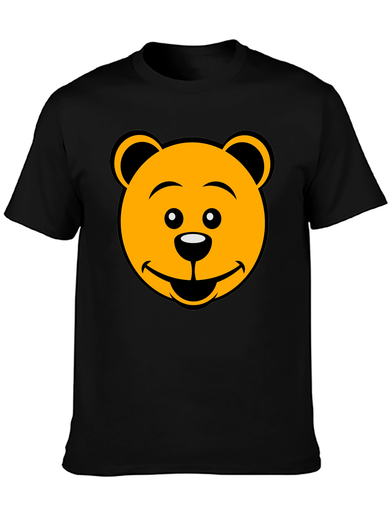 Cartoon Bear Face Graphic Tee - Black T-Shirt