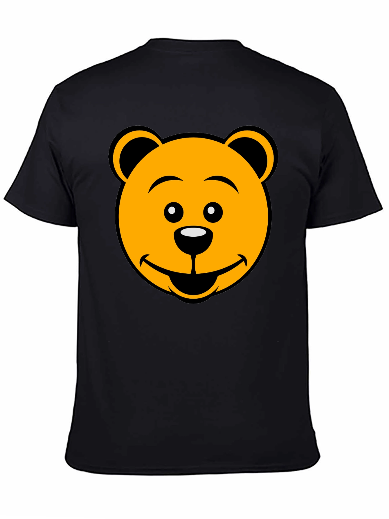 Cartoon Bear Face Graphic Tee - Black T-Shirt