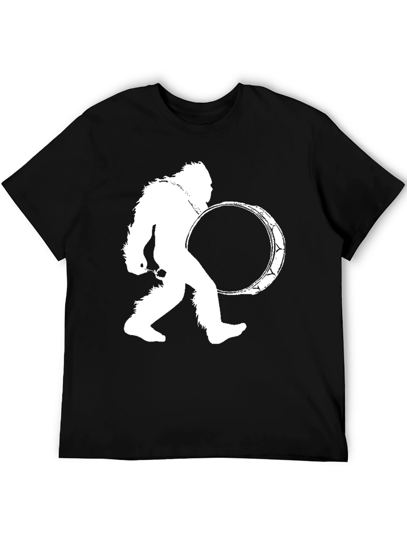 Bigfoot Drummer Black T-Shirt - Cryptid Sasquatch Tee
