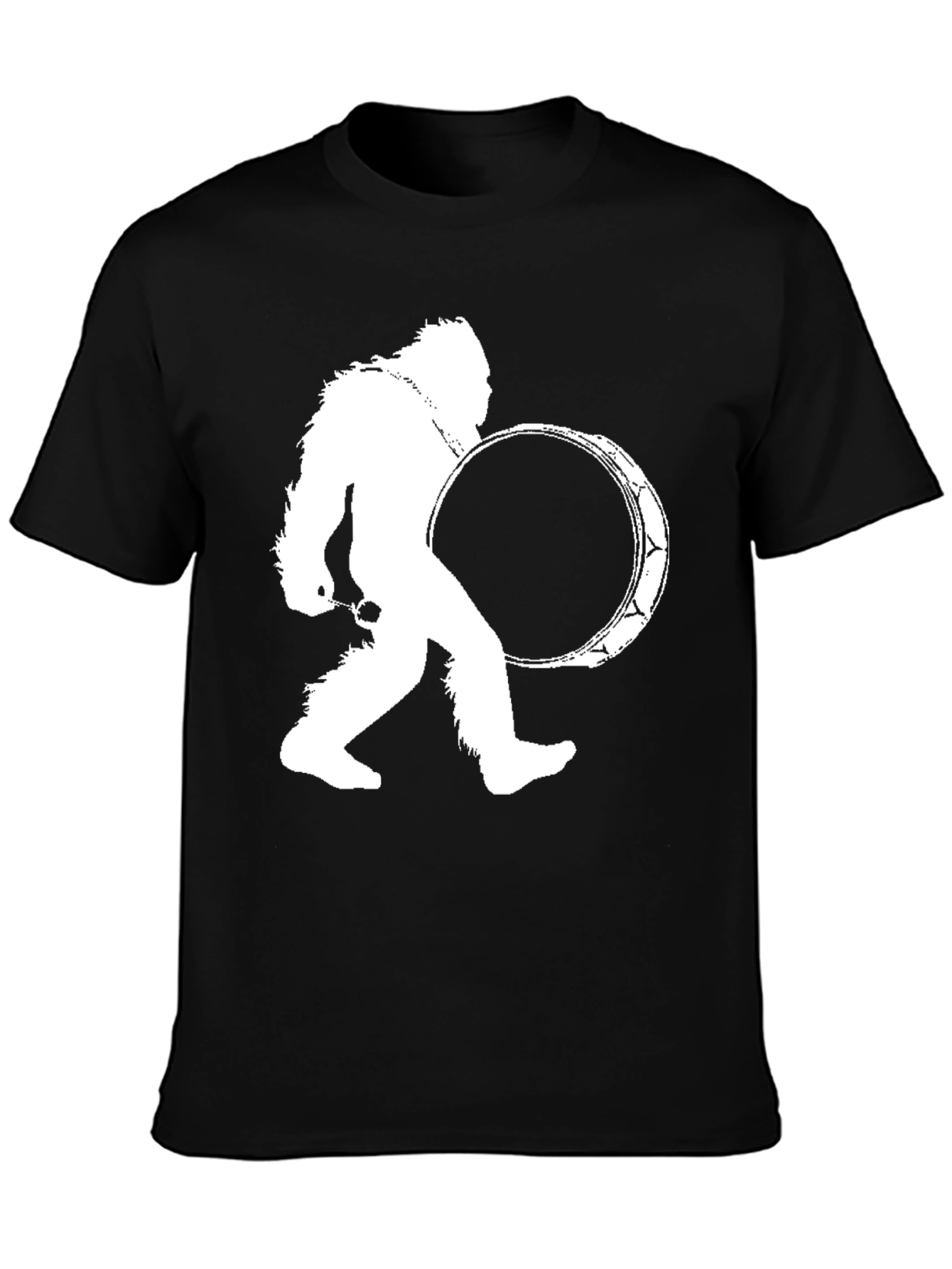 Bigfoot Drummer Black T-Shirt - Cryptid Sasquatch Tee