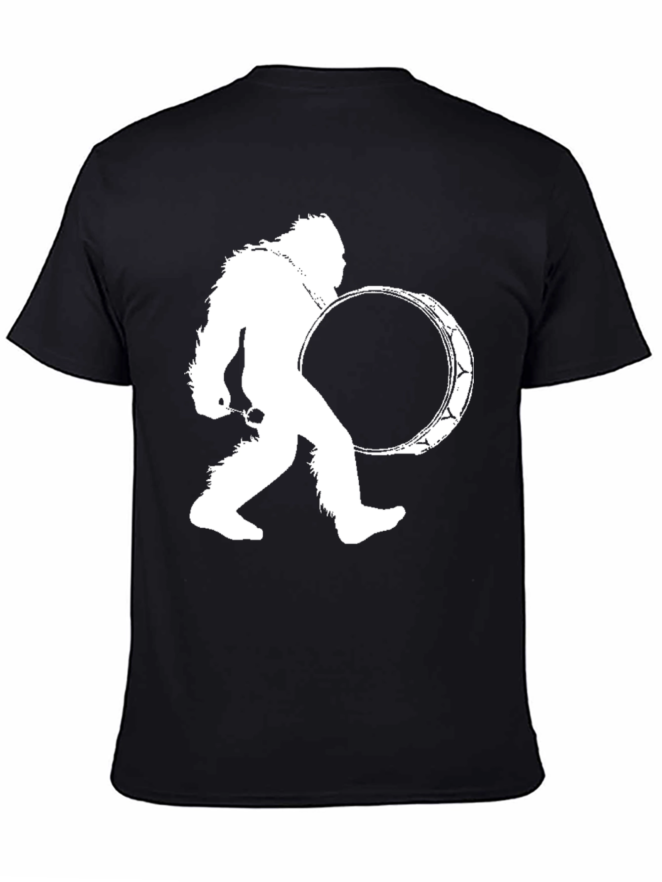 Bigfoot Drummer Black T-Shirt - Cryptid Sasquatch Tee