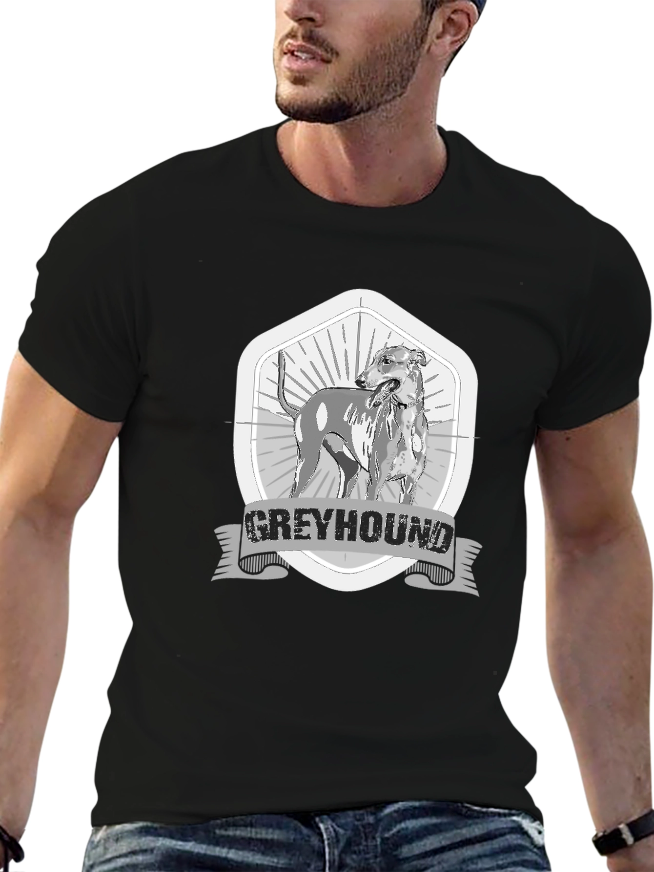 Greyhound Dog Graphic Tee - Mens Black T-Shirt