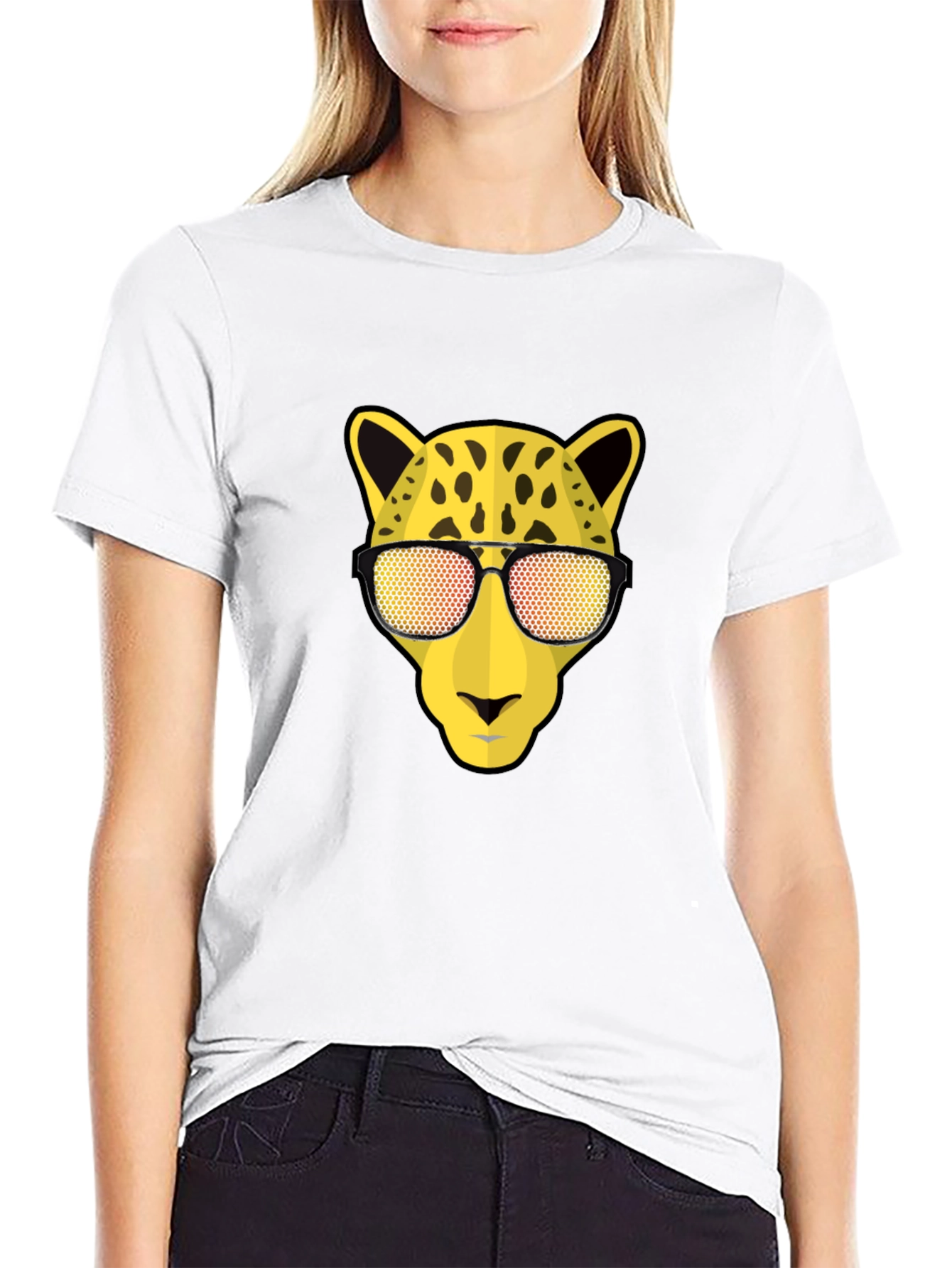 Cool Cat Tee: Leopard with Shades Graphic T-Shirt
