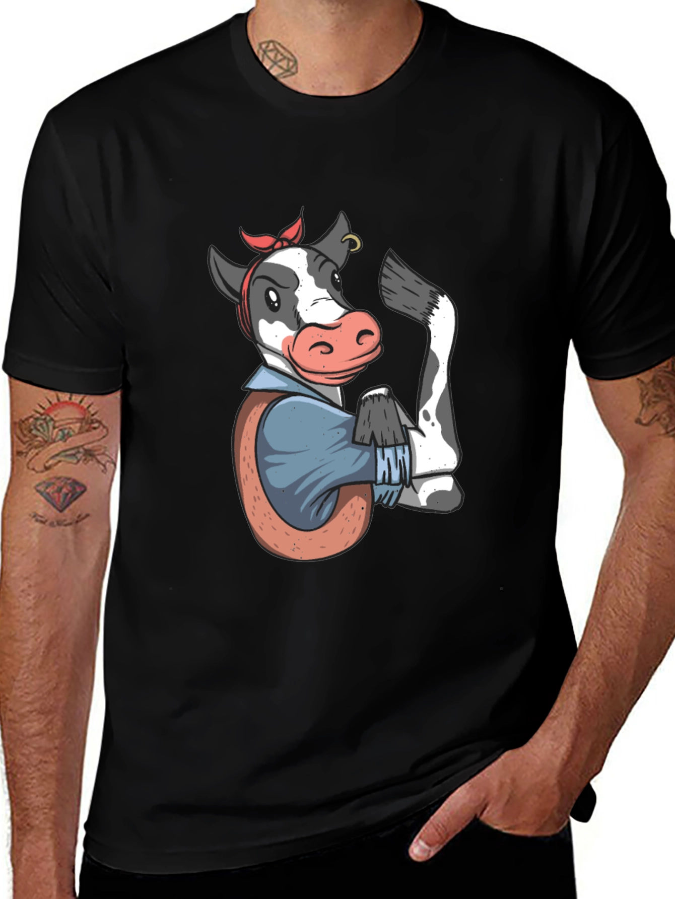 We Can Do It Cow T-Shirt - Black