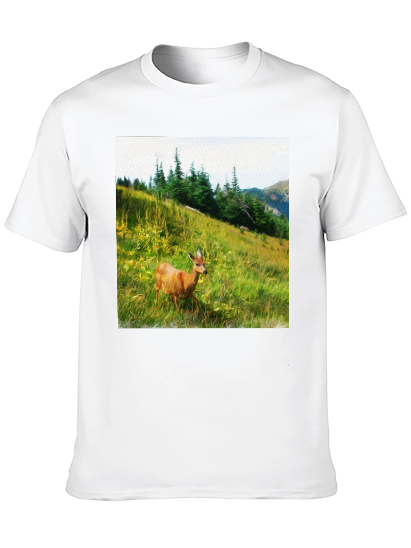 Nature Scene Deer Graphic Tee - Unisex Black T-Shirt