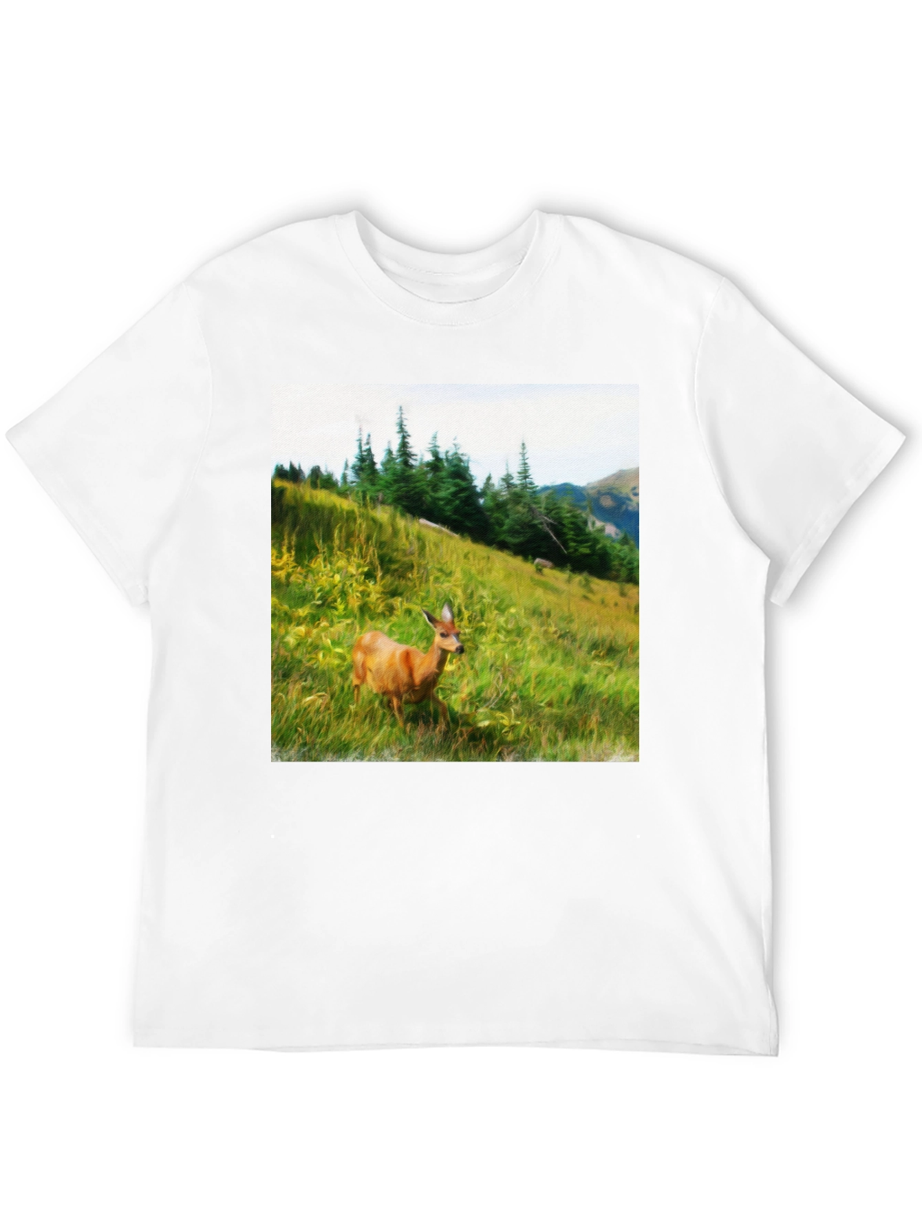 Nature Scene Deer Graphic Tee - Unisex Black T-Shirt