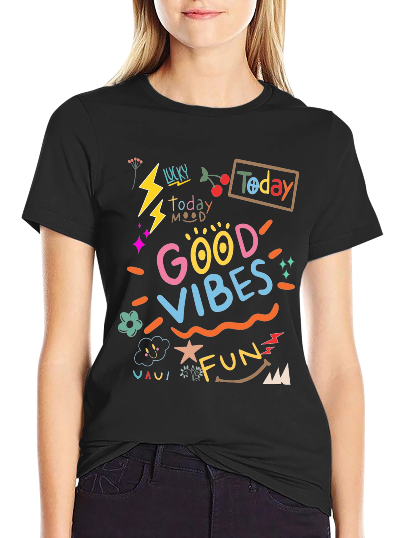 Good Vibes Graphic Tee - Black Casual T-Shirt