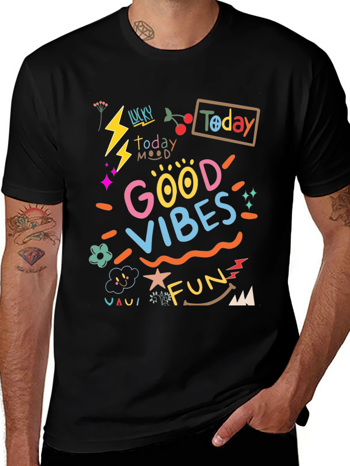Good Vibes Graphic Tee - Black Casual T-Shirt