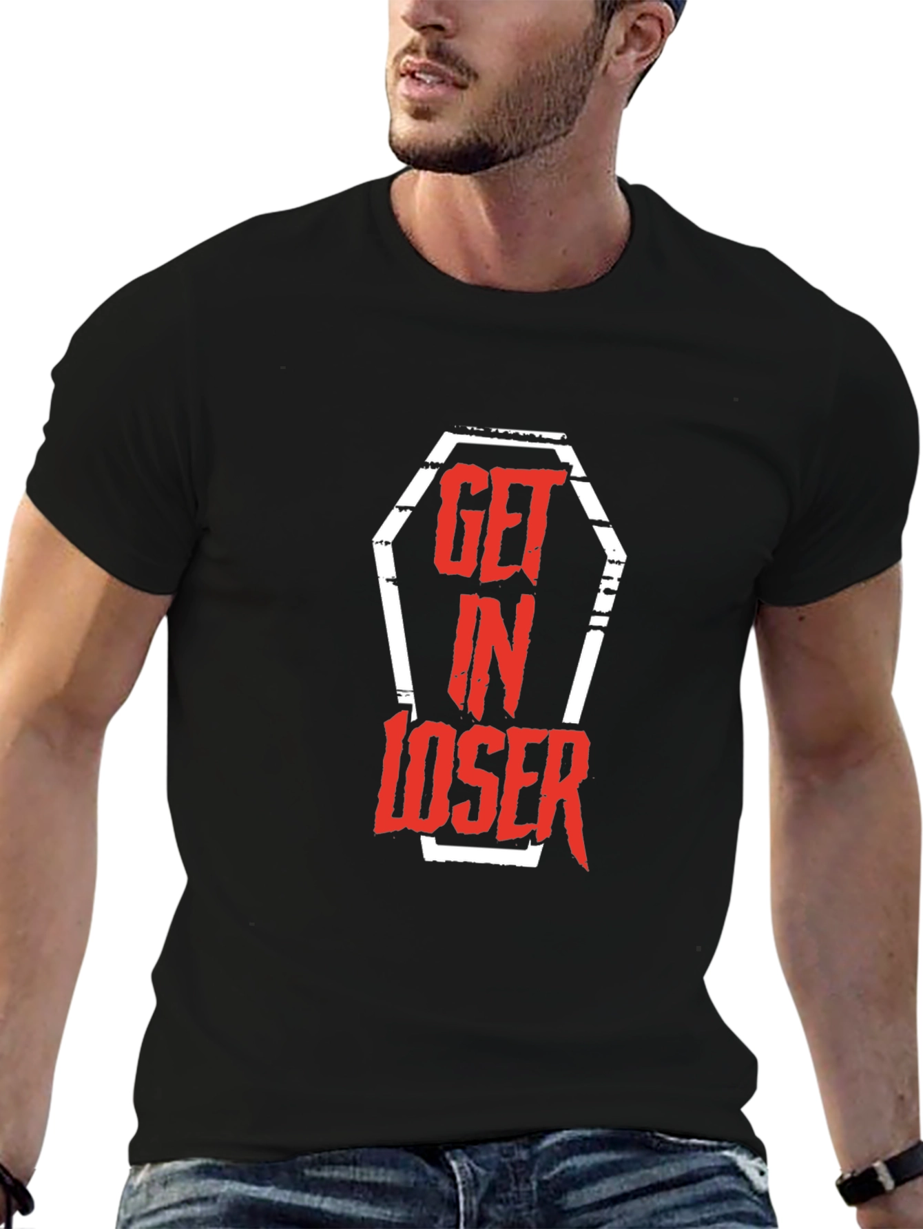 Get In Loser Coffin Graphic Tee - Black
