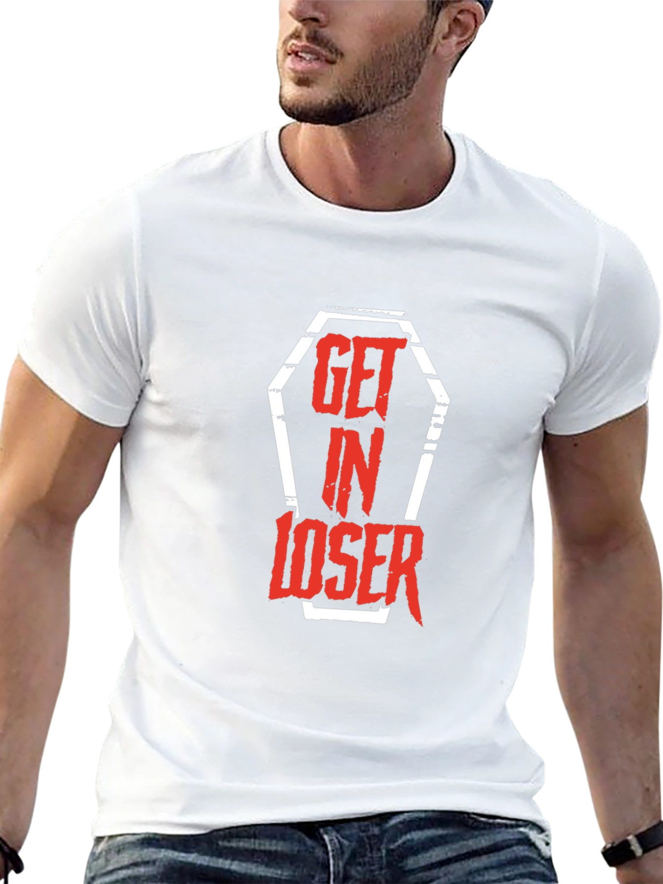 Get In Loser Coffin Graphic Tee - Black
