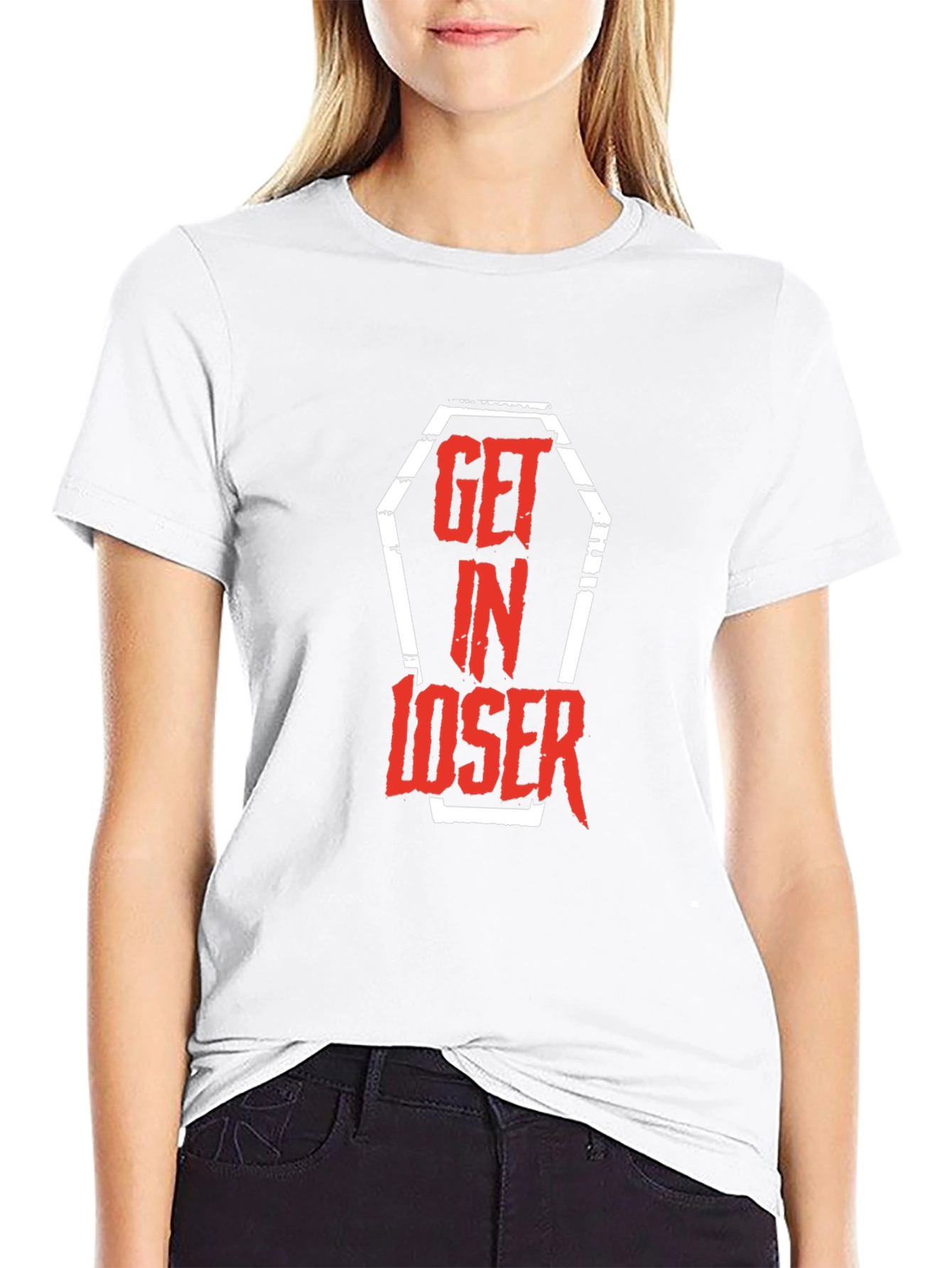 Get In Loser Coffin Graphic Tee - Black