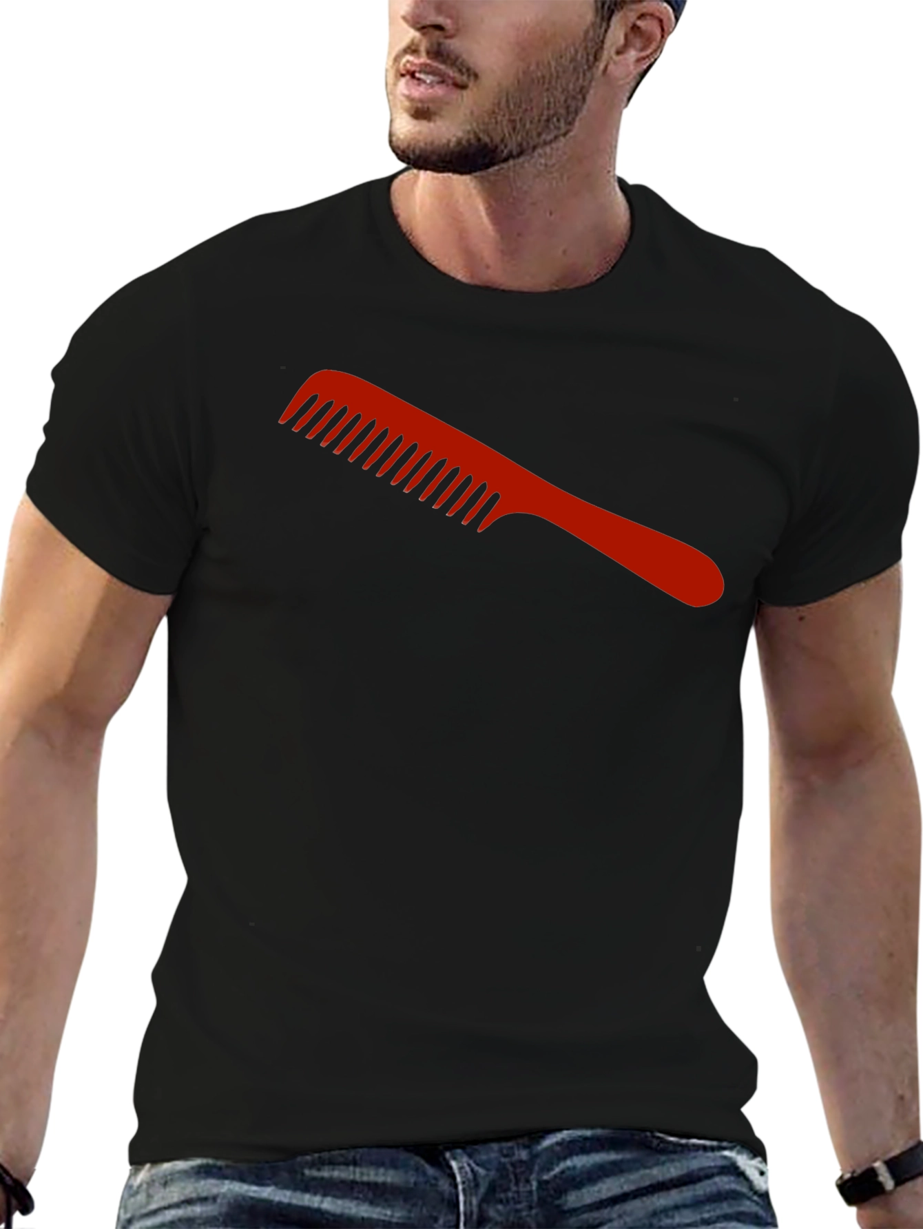 Red Comb Graphic Black T-Shirt