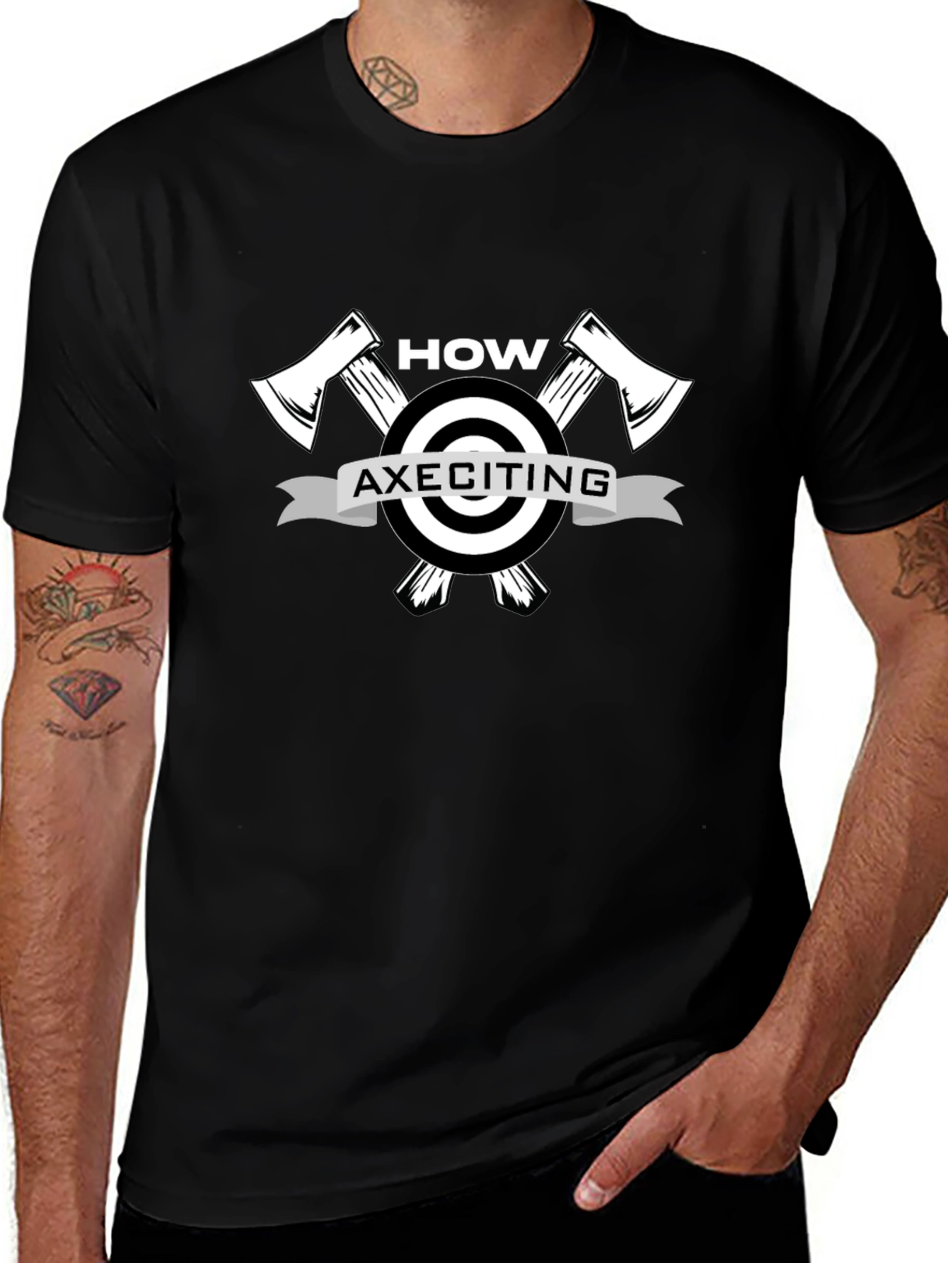 How AXEciting! Lumberjack Humor Black Graphic T-Shirt