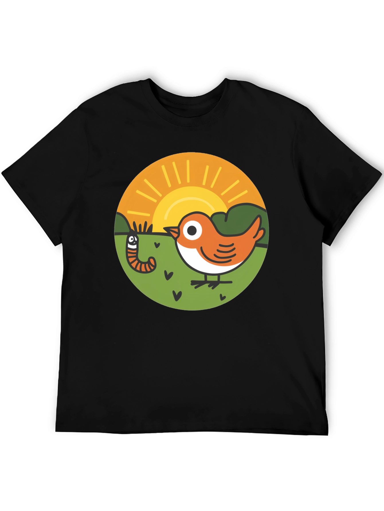 Bird & Worm Graphic Tee - Black