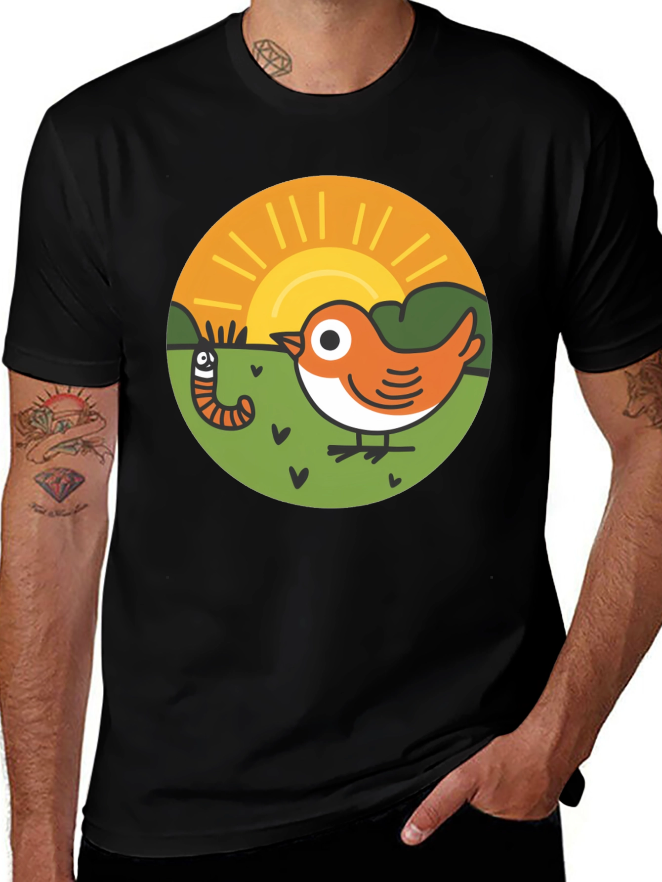 Bird & Worm Graphic Tee - Black