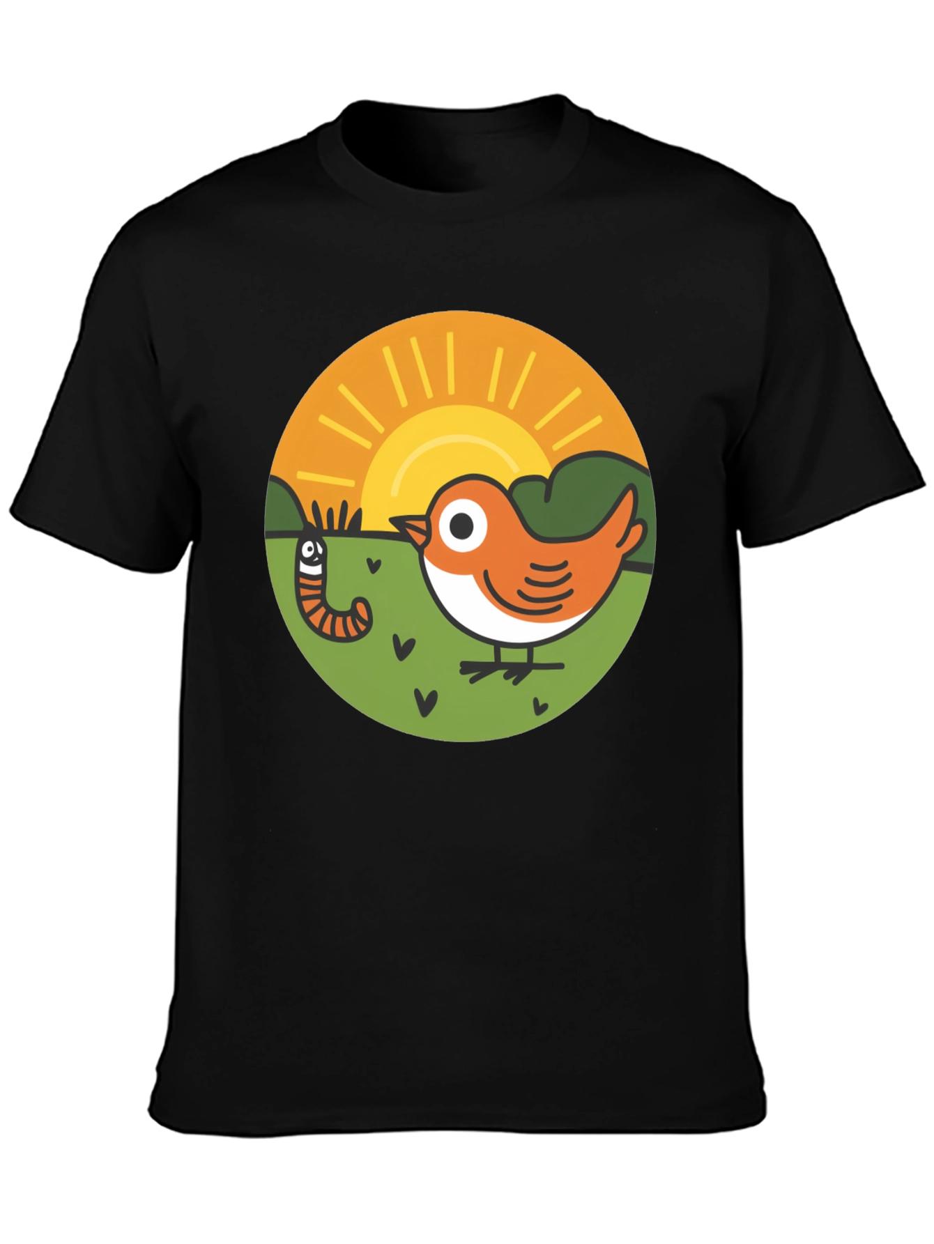 Bird & Worm Graphic Tee - Black