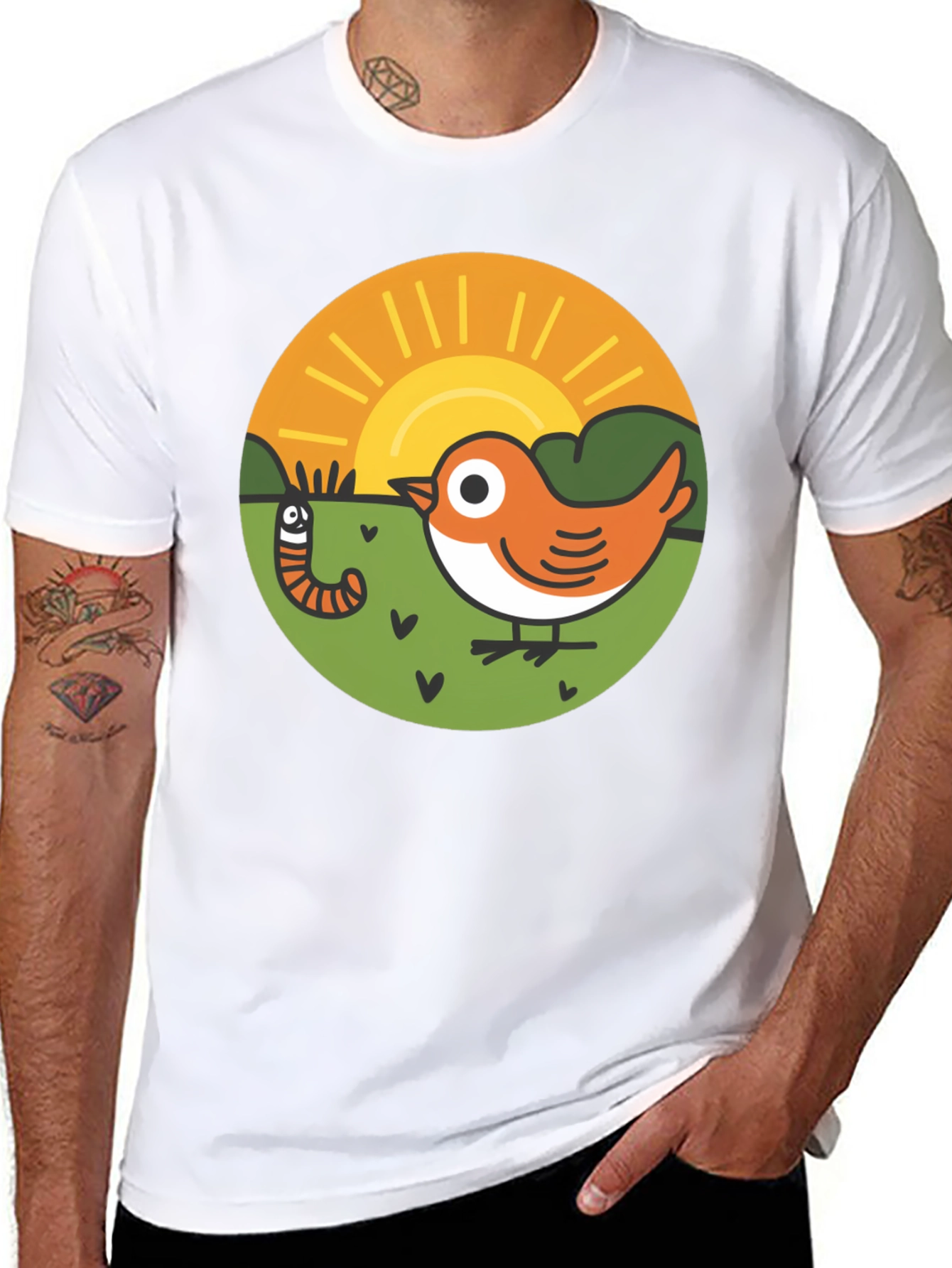 Bird & Worm Graphic Tee - Black
