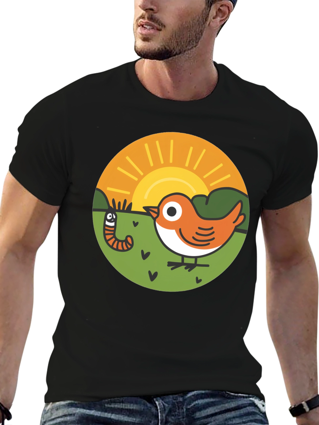 Bird & Worm Graphic Tee - Black