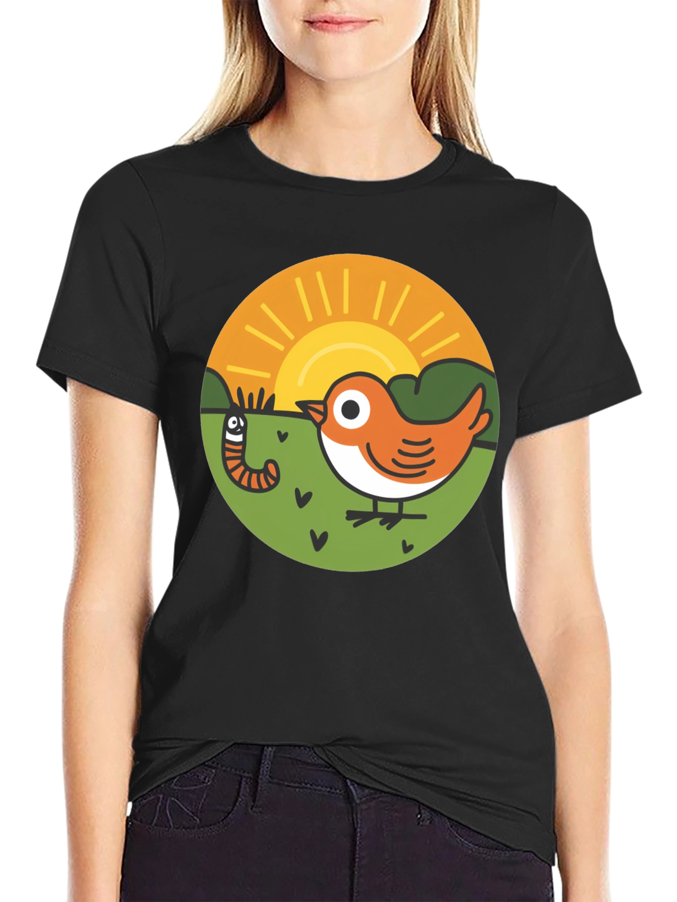 Bird & Worm Graphic Tee - Black