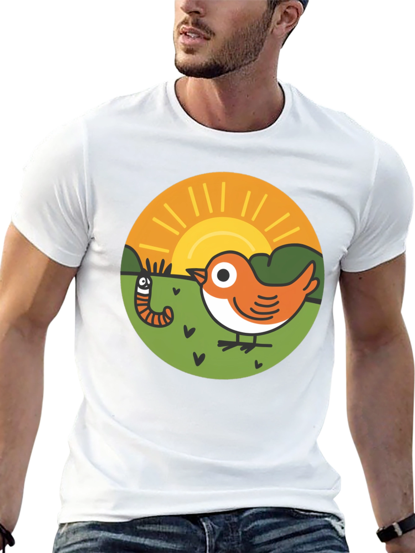 Bird & Worm Graphic Tee - Black