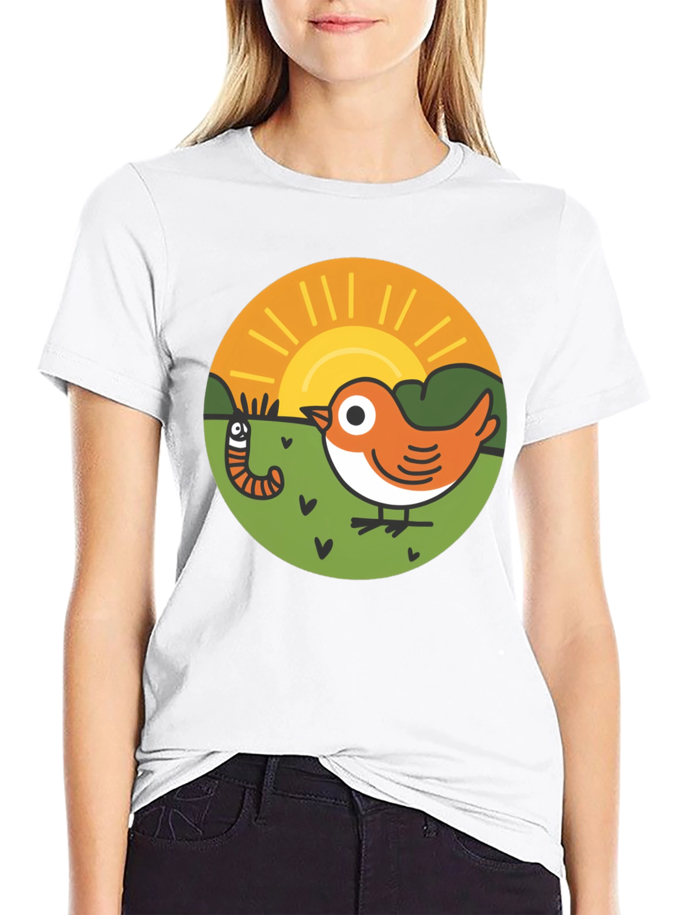 Bird & Worm Graphic Tee - Black