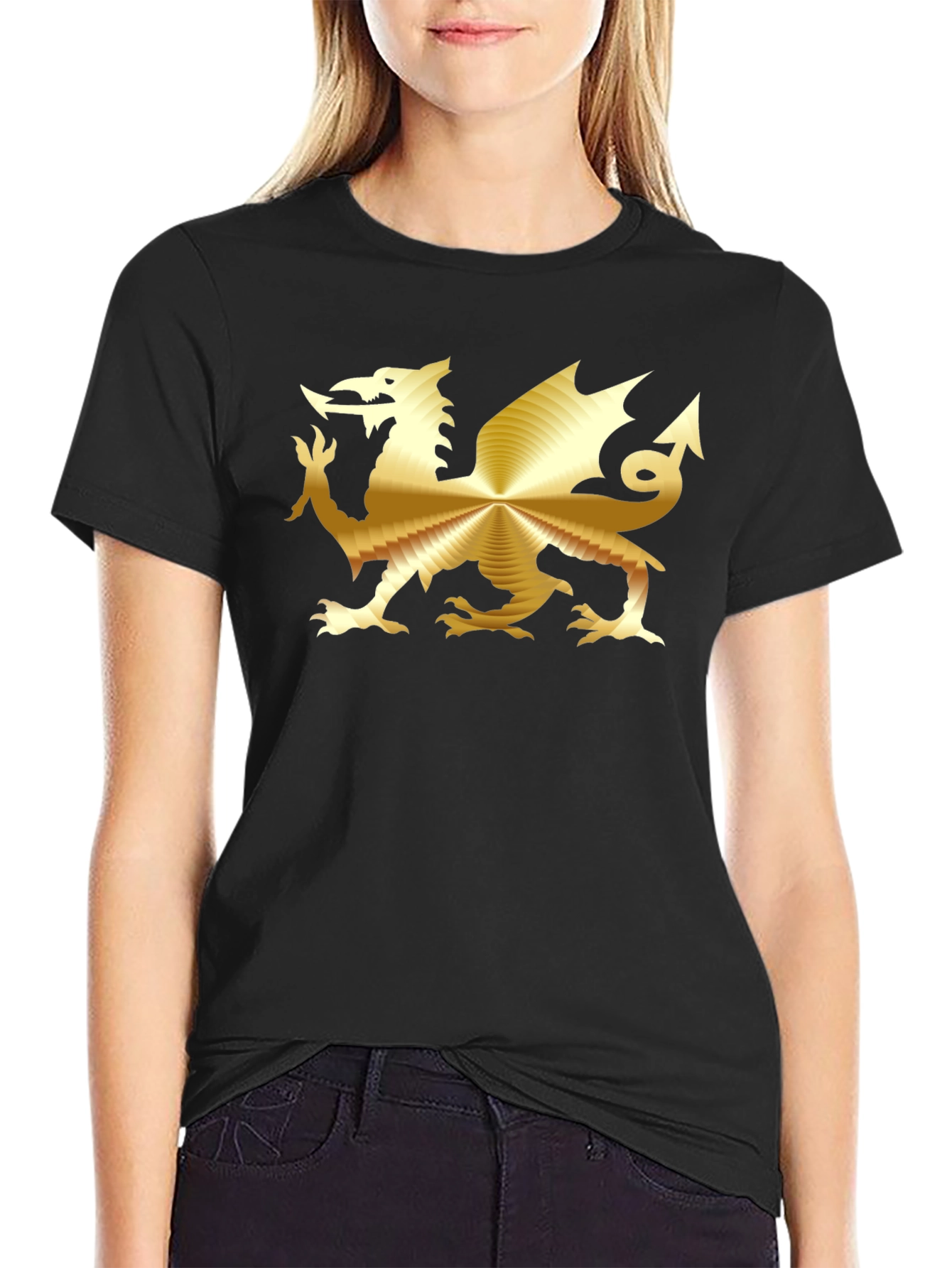 Golden Dragon Graphic Tee - Black Cotton T-Shirt