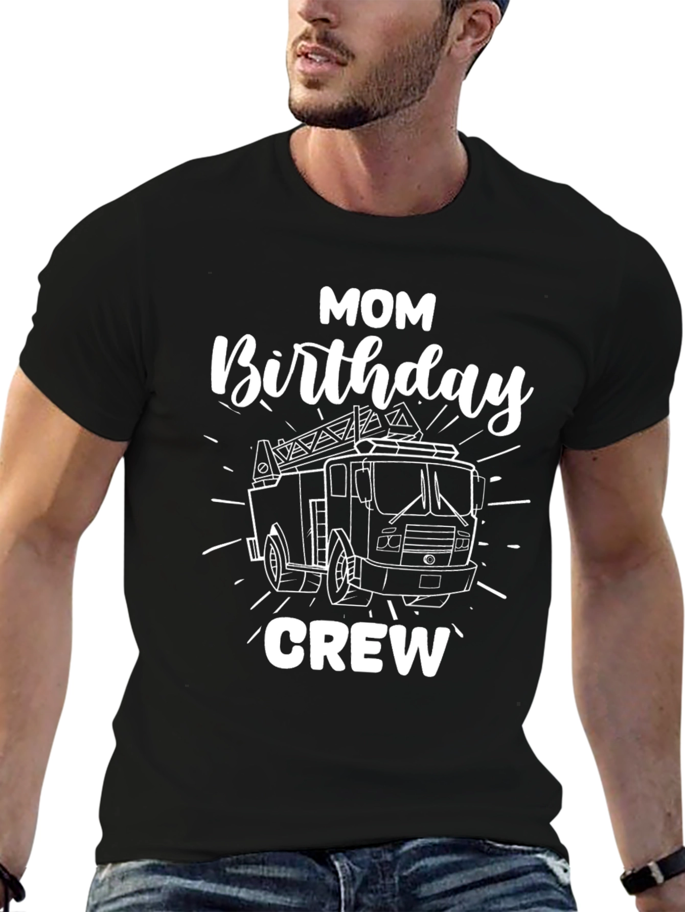 Mom Birthday Crew Fire Truck Graphic T-Shirt