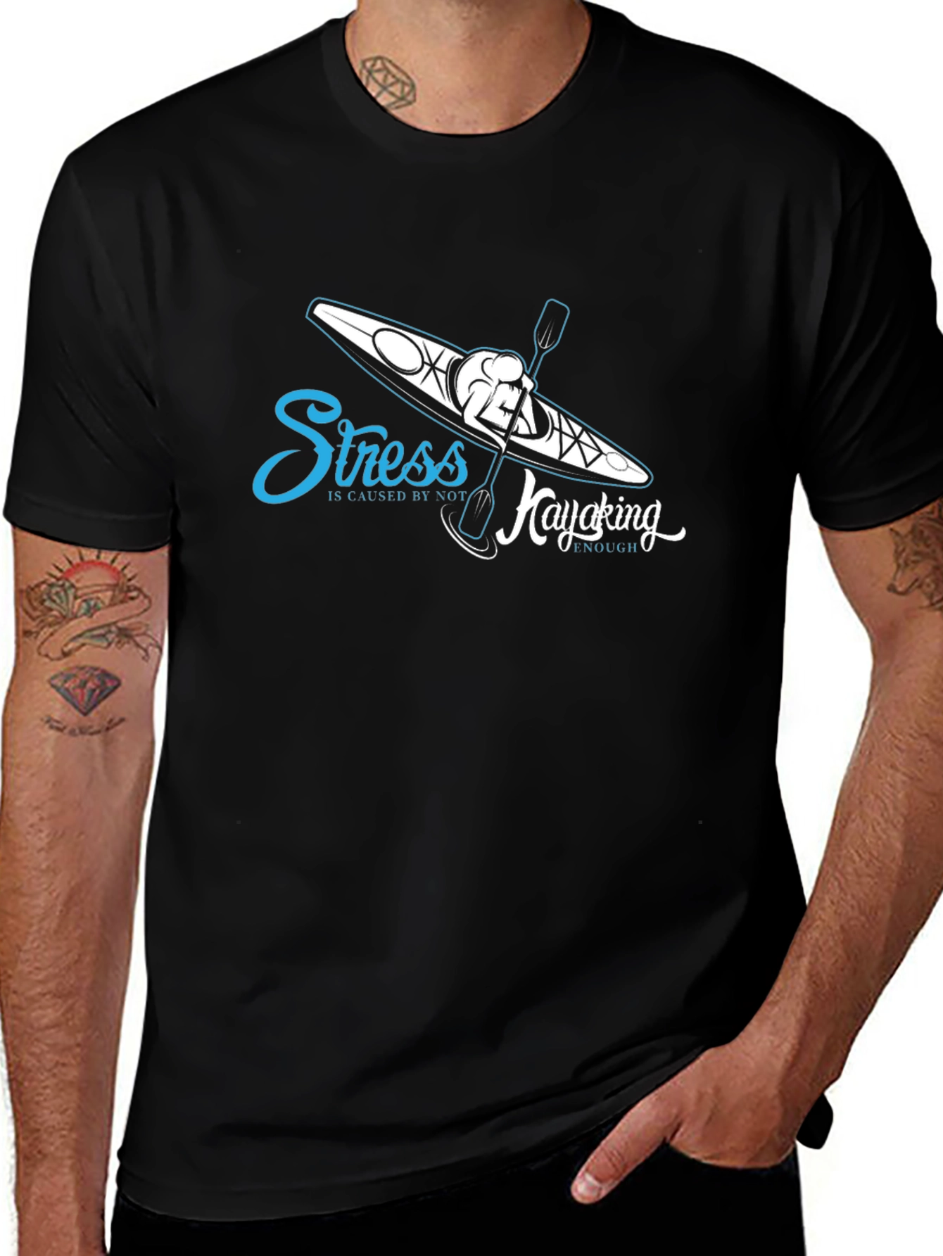 Stress Kayaking Graphic T-Shirt - Black Cotton Tee