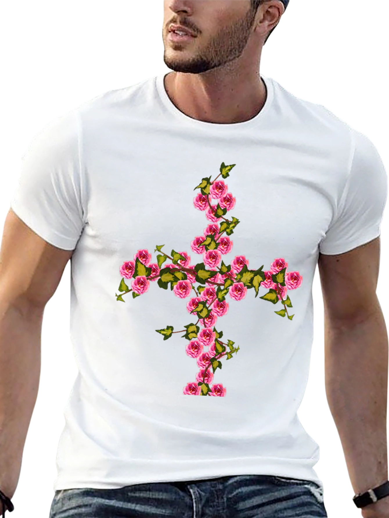 Floral Cross Graphic Tee - Black