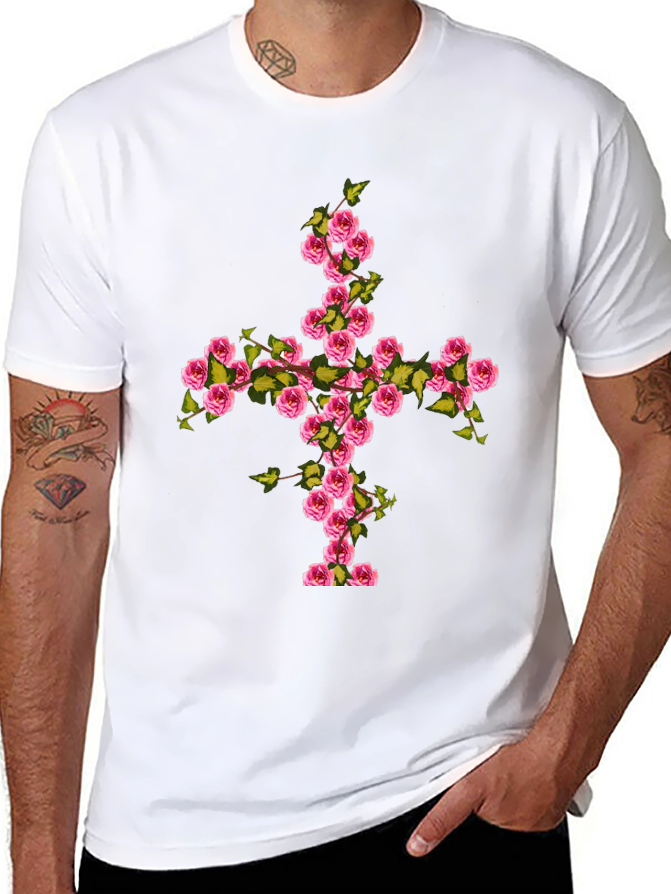 Floral Cross Graphic Tee - Black