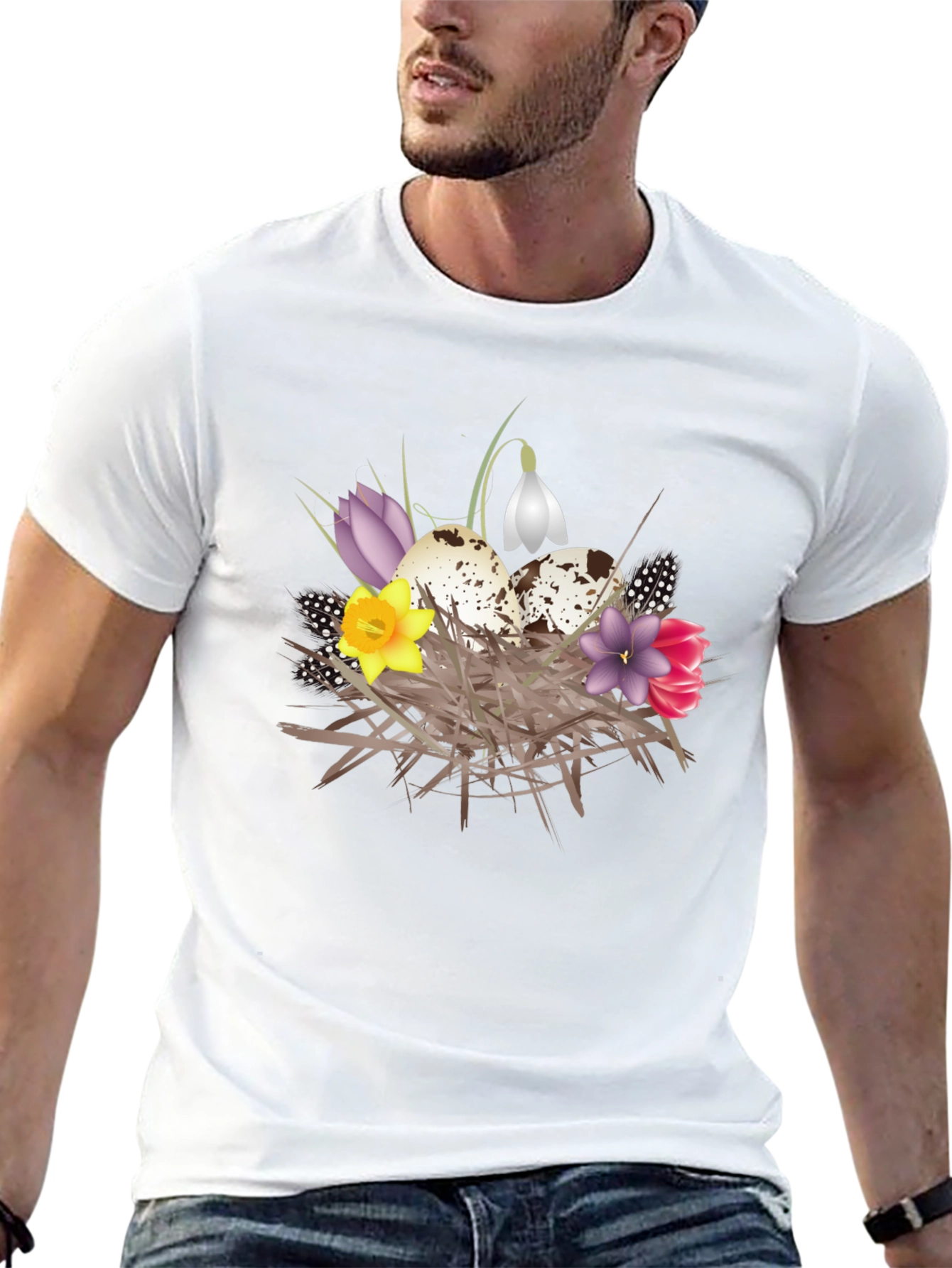 Spring Nest T-Shirt: Eggs and Flowers Graphic Tee