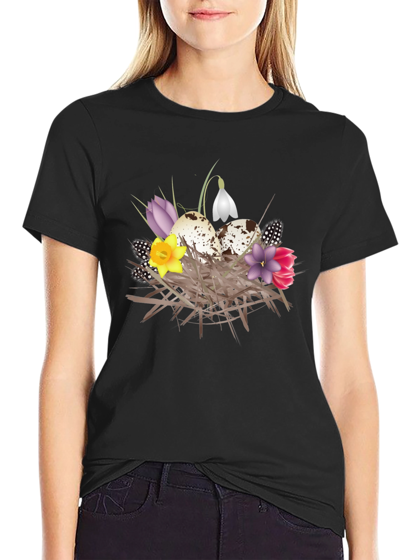 Spring Nest T-Shirt: Eggs and Flowers Graphic Tee