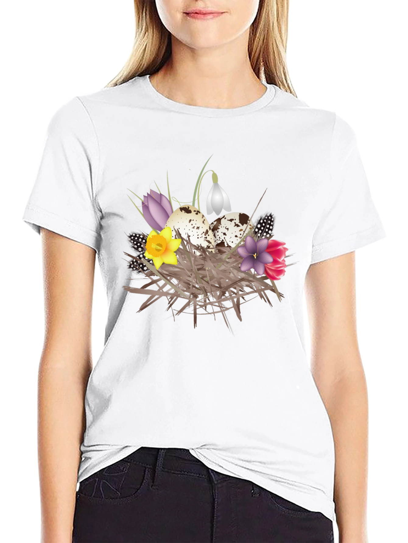 Spring Nest T-Shirt: Eggs and Flowers Graphic Tee