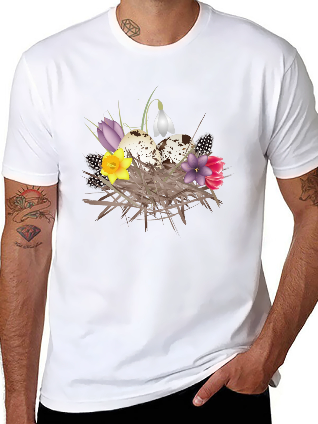 Spring Nest T-Shirt: Eggs and Flowers Graphic Tee