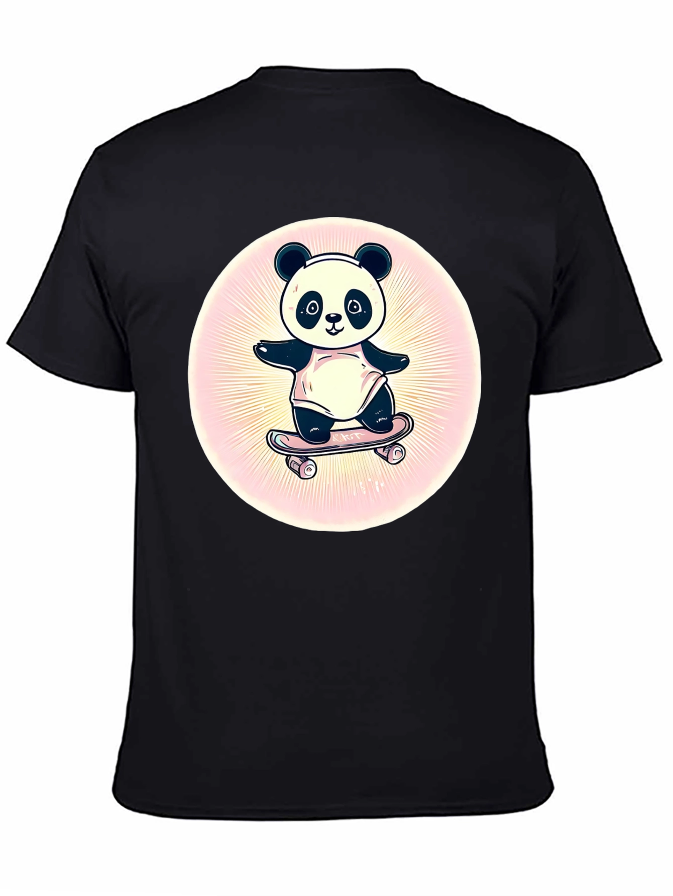 Panda Skateboarder Graphic Tee - Black Cotton Blend
