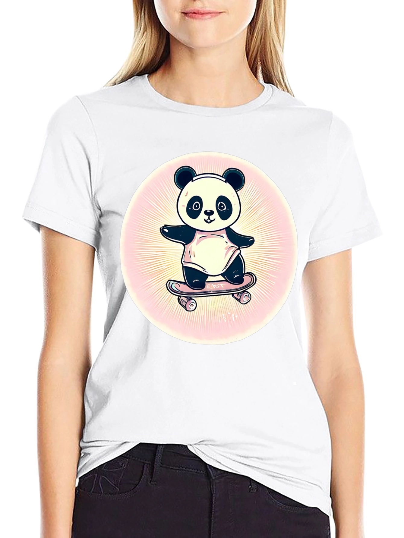 Panda Skateboarder Graphic Tee - Black Cotton Blend