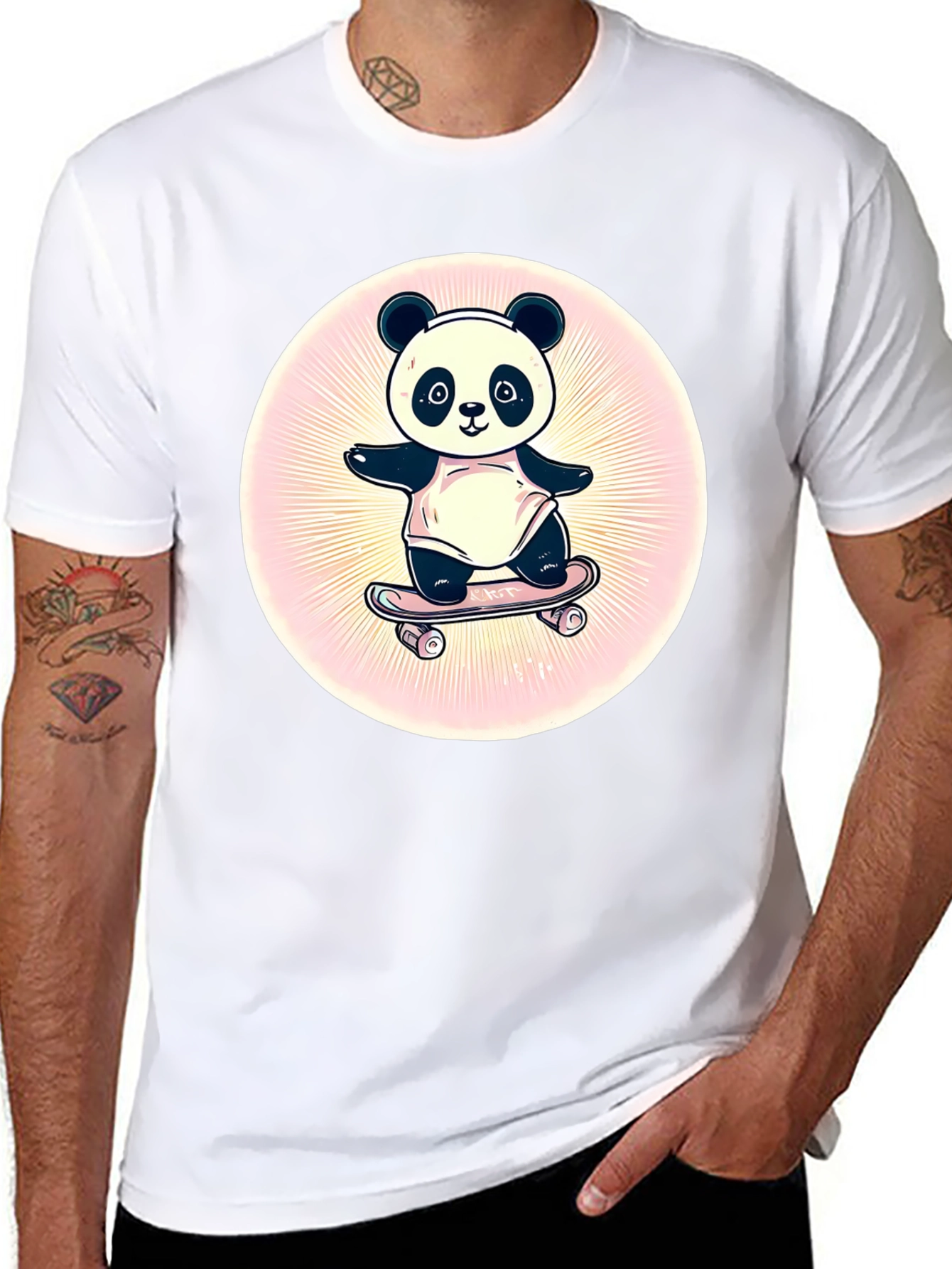 Panda Skateboarder Graphic Tee - Black Cotton Blend