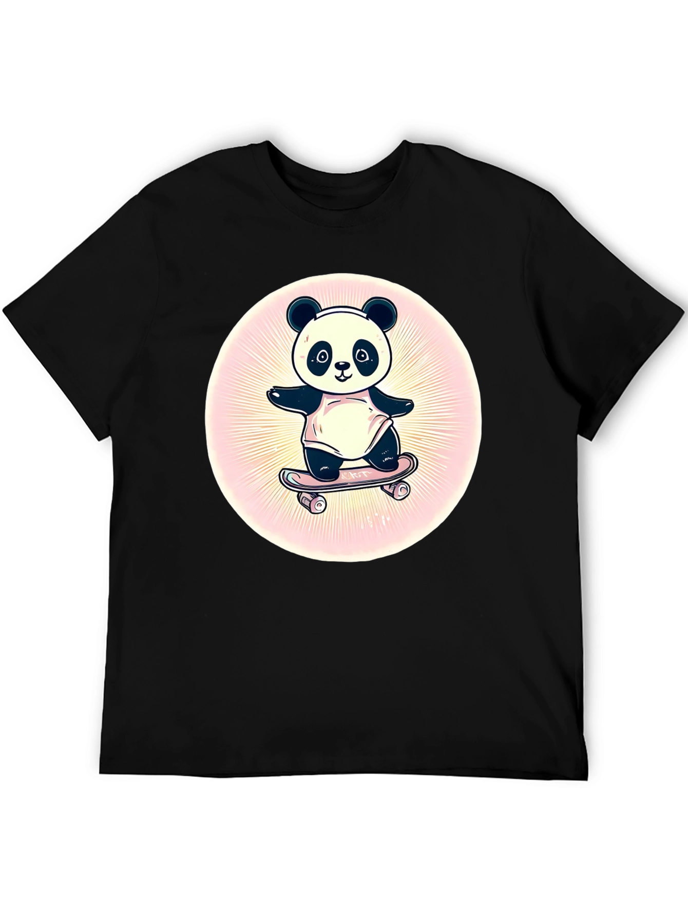 Panda Skateboarder Graphic Tee - Black Cotton Blend